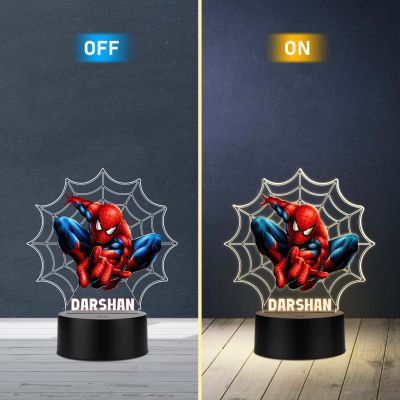 Customized Spiderman LED Name Lamp 3D Illusion Nightlight Superhero Themed Bedside Table Lamp for Children’s Bedroom Gift for Boys & Marvel Fans Warm White Light